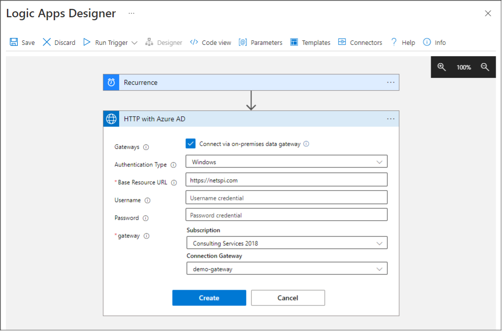 Logic Apps Designer showing the Power Platform application.