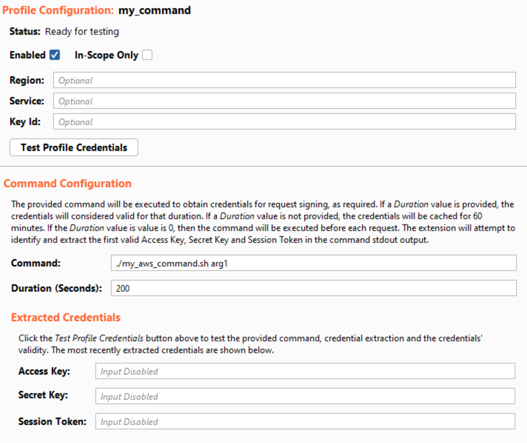 The Command Profile type allows the user to provide an OS command or external program to provide the signing credentials.