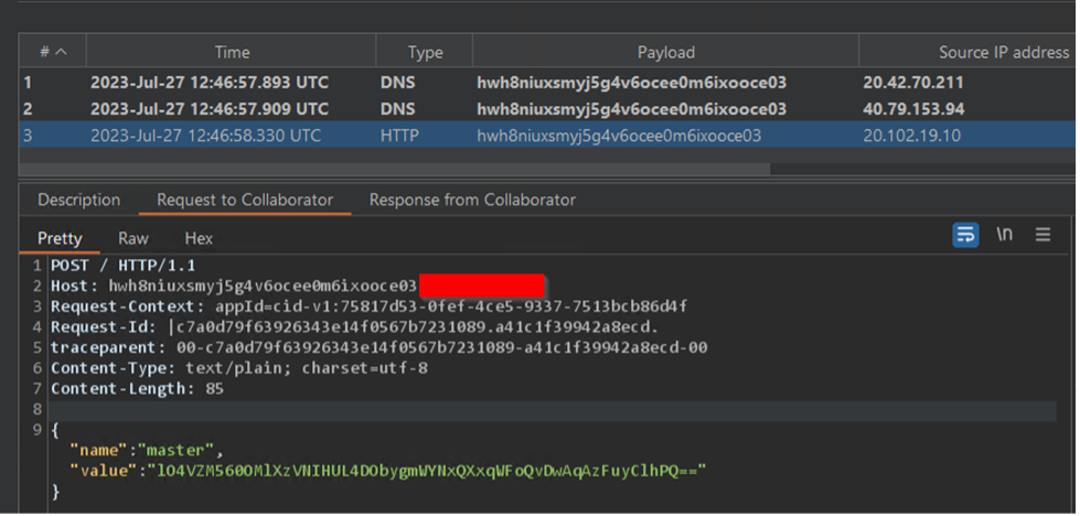 Screenshot of Burp collaborator.