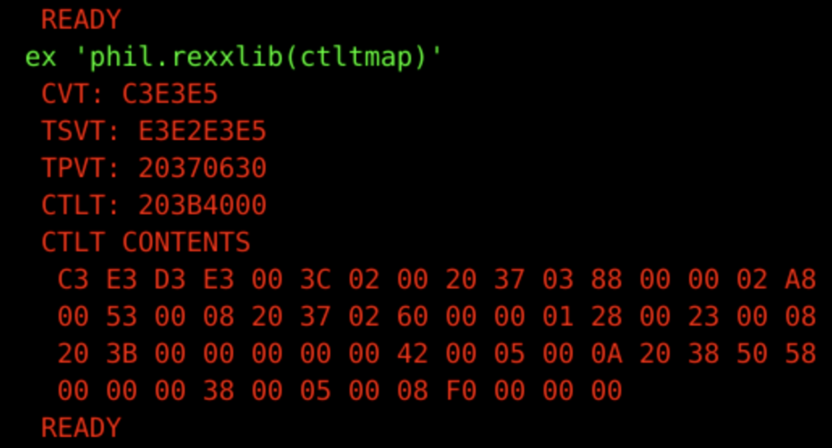 Screenshot showing the output of the above REXX script Screenshot showing the output of the above REXX script