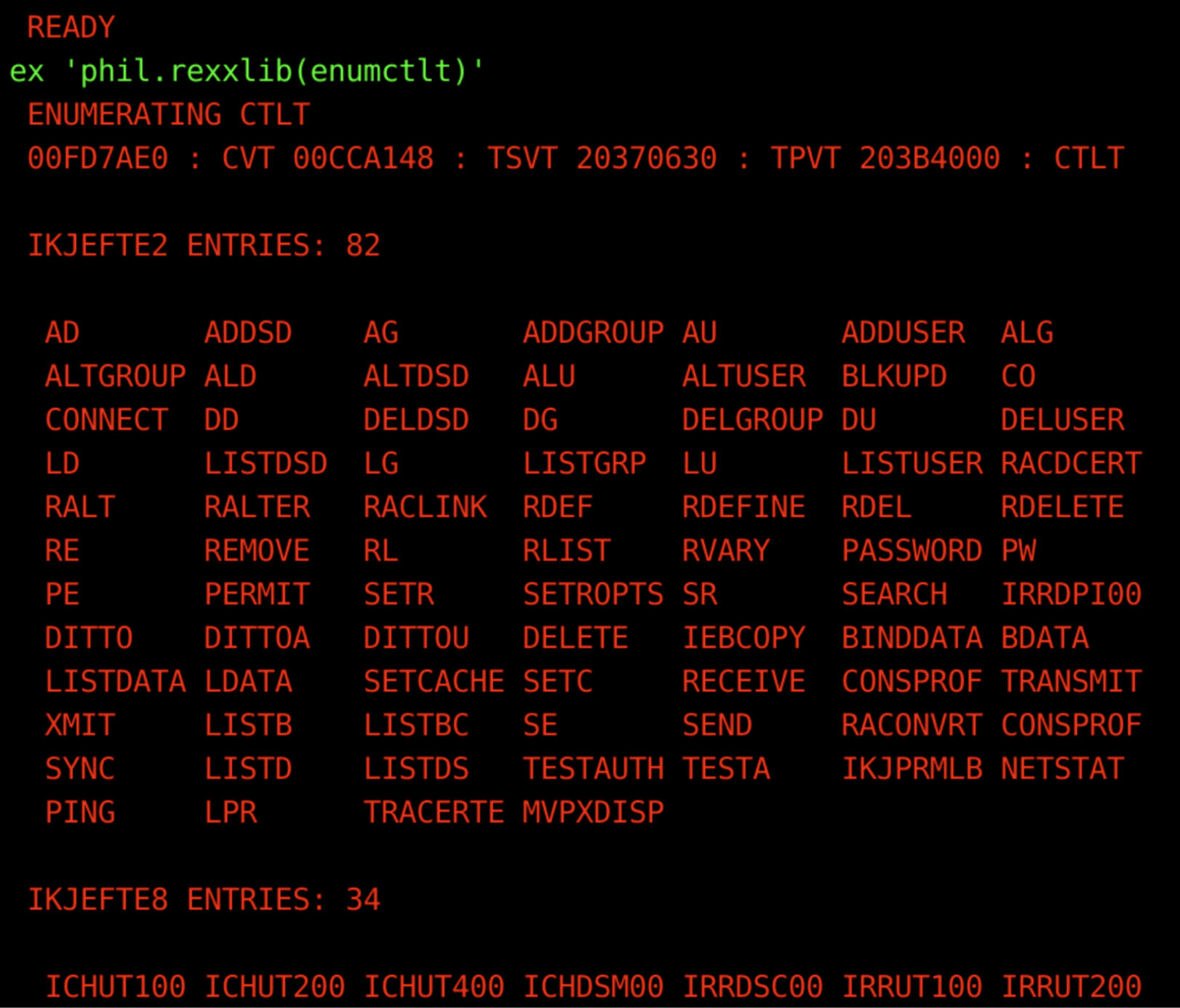 Screenshot showing the output from the updated REXX script Screenshot showing the output from the updated REXX script